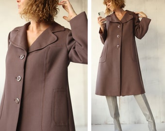 60s Vintage coat brown wool single breasted winter outerwear L