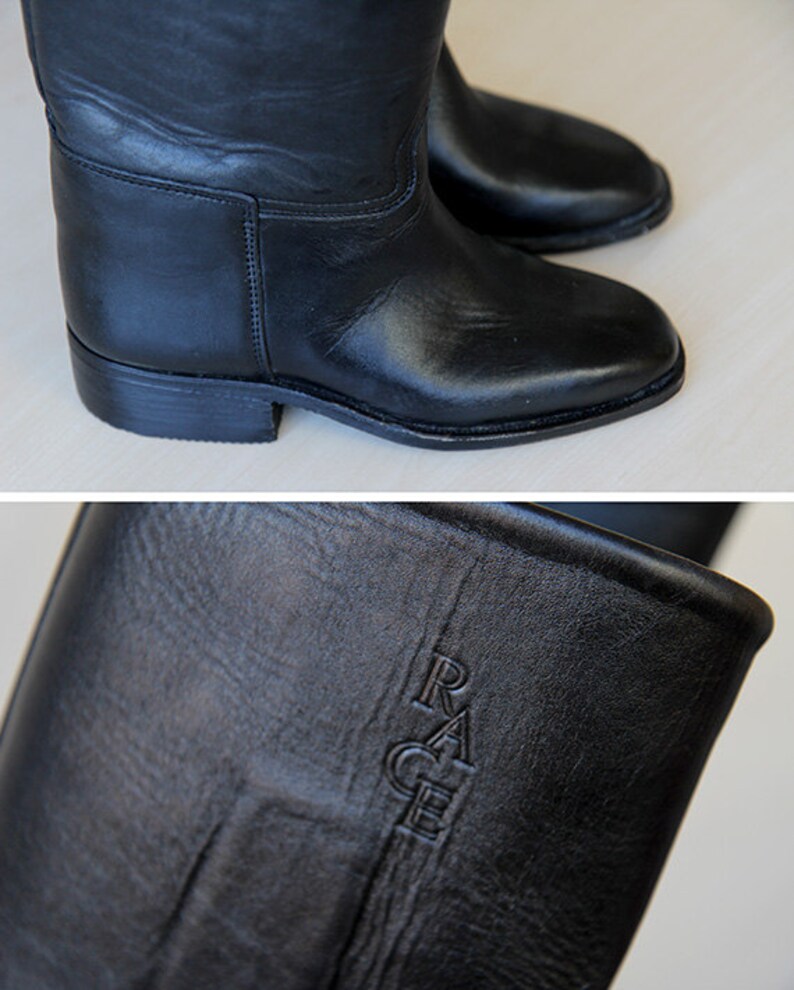 Black Leather Tall Knee Length Riding Boots Size 6 Etsy