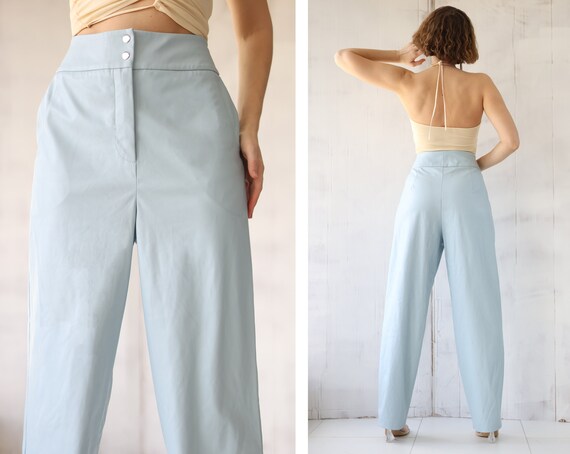 Blue pleather pants best sale
