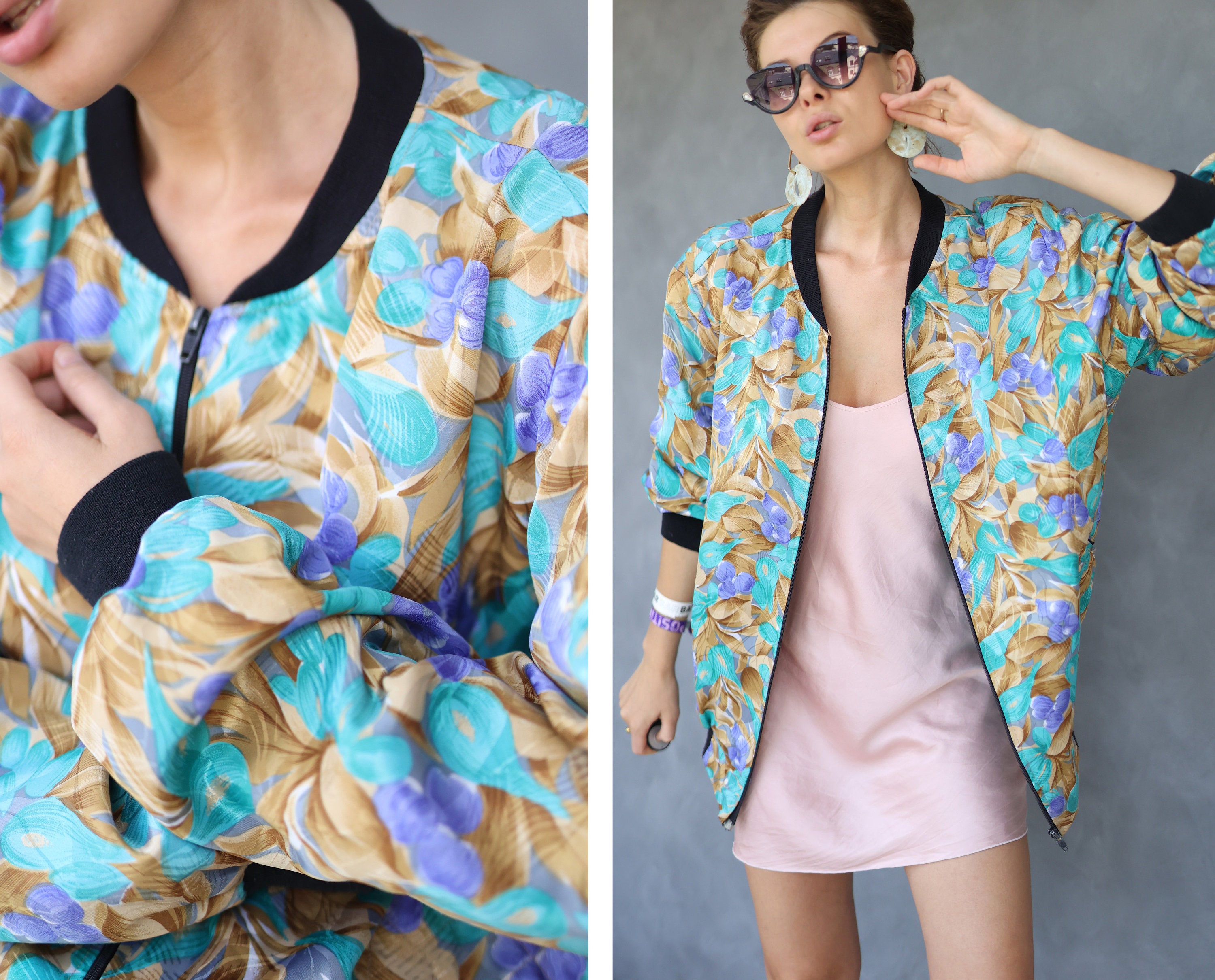 Vintage floral hotsell bomber jacket