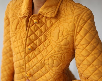 LOEWE Vintage quilted yellow silk padded jacket S