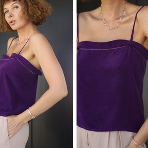 CHLOE Vintage purple pure silk tiny strap blouse top S image 3