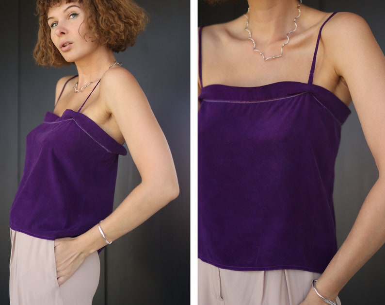CHLOE Vintage purple pure silk tiny strap blouse top S image 3