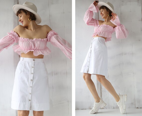 ★FULL OF SSUN★Pleat Hide Pocket Skirt★Vintage White★人気 white-pleated-mini-skirt-