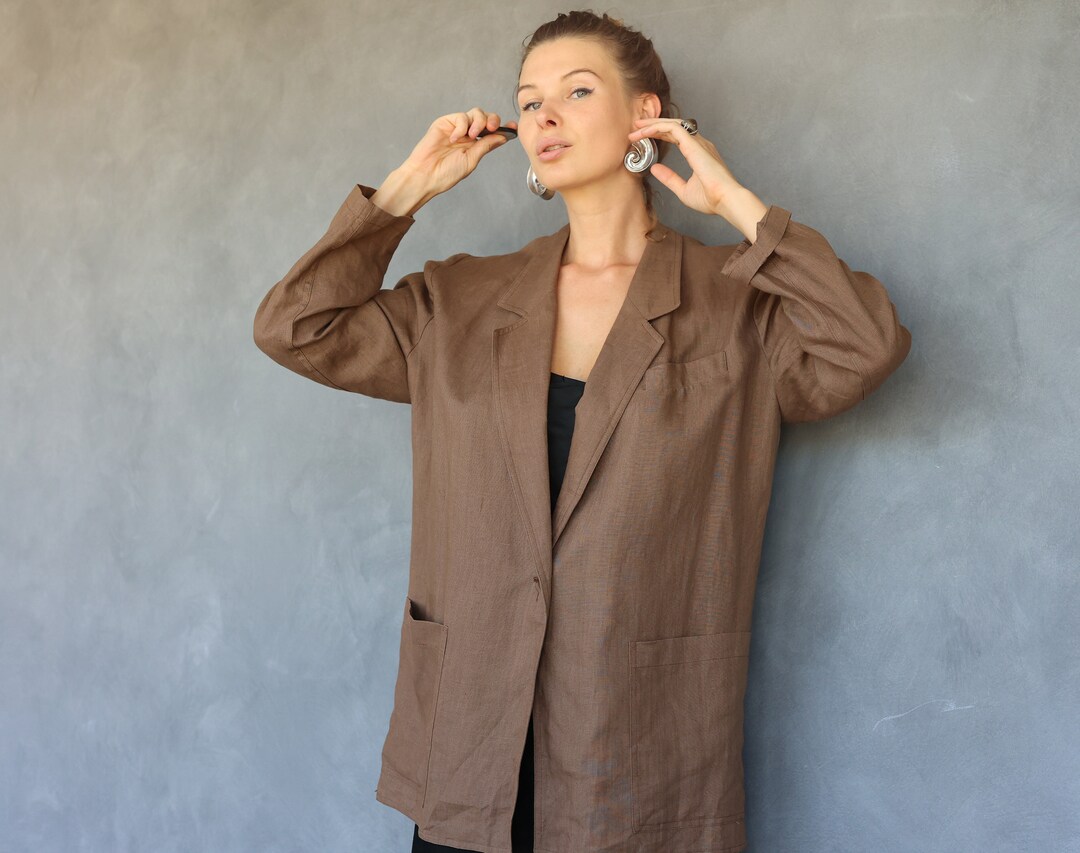 Vintage Linen Blend Cheetah Collar Blazer Unworn - L main image 0