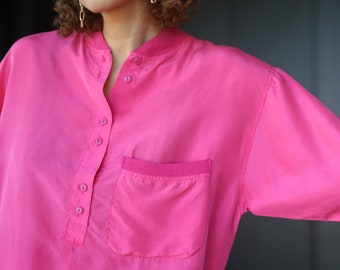 Vintage pink silk short sleeve blouse top