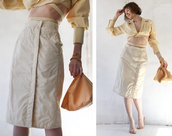 CASTELBAJAC x ICEBERG Vintage beige padded cotton high waist midi skirt S