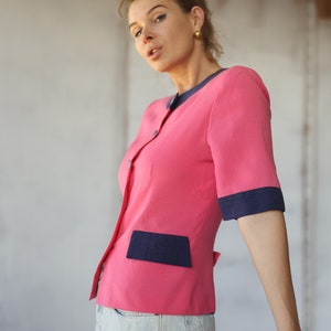 BALENCIAGA Vintage-Blazer rosa blau Kurzarm-Top S Bild 3