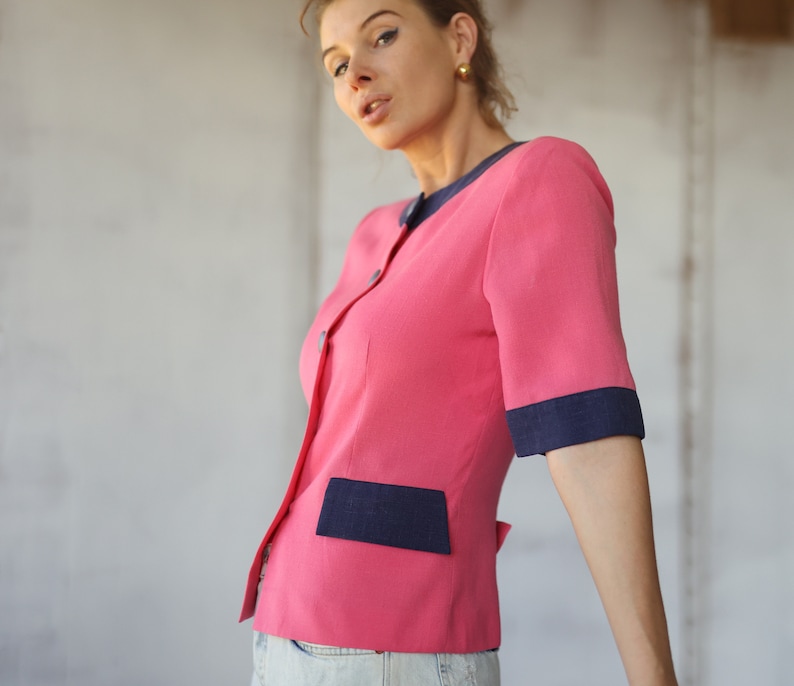 BALENCIAGA Vintage-Blazer rosa blau Kurzarm-Top S Bild 3