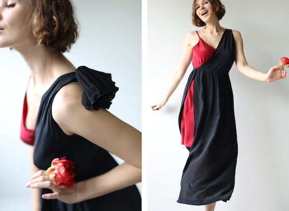 Black & White stripe cross over dress - ALOFI - Women Designer Dresses