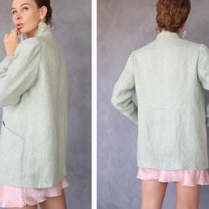 Vintage light green simple chic minimalist blazer jacket M image 3