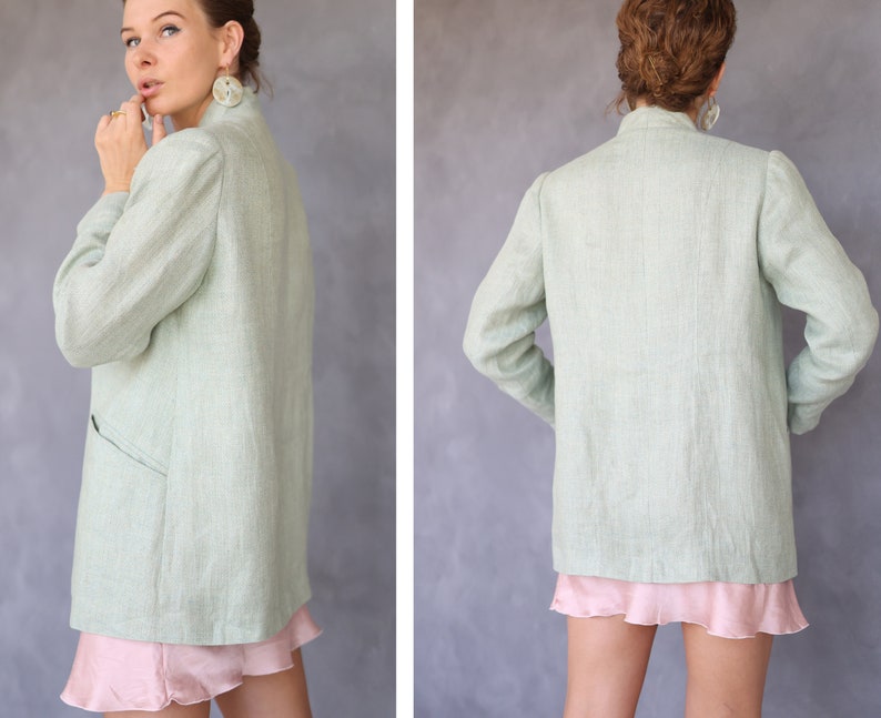 Vintage light green simple chic minimalist blazer jacket M image 3