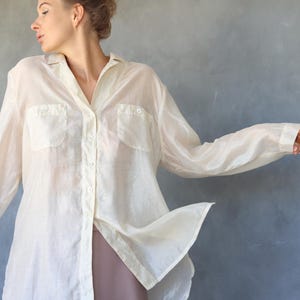 Vintage sheer cream white long sleeve blouse top