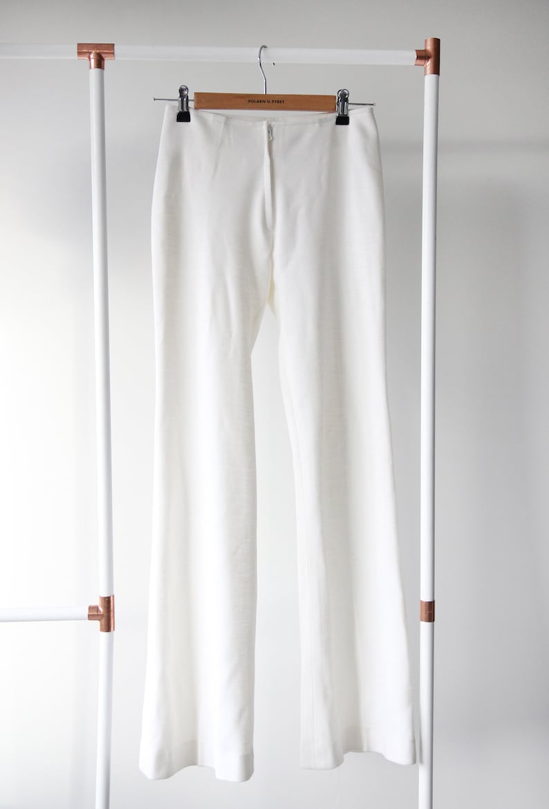70s Vintage white bell bottom high waist flares pants XS