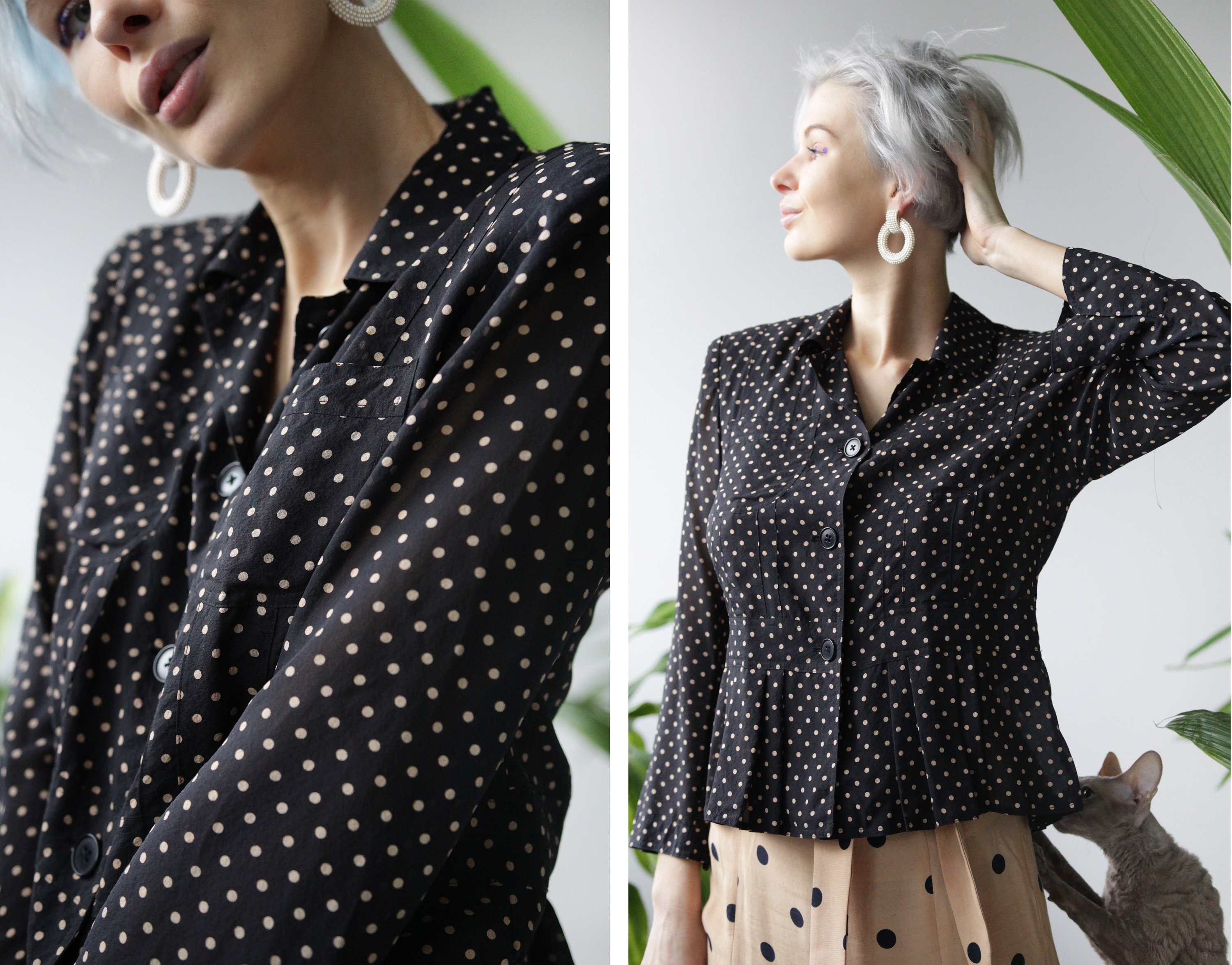 DKNY Vintage Black White Polka Dot 