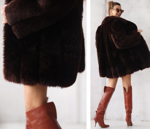 Vintage brown real fur genuine sheepskin warm win… - image 3