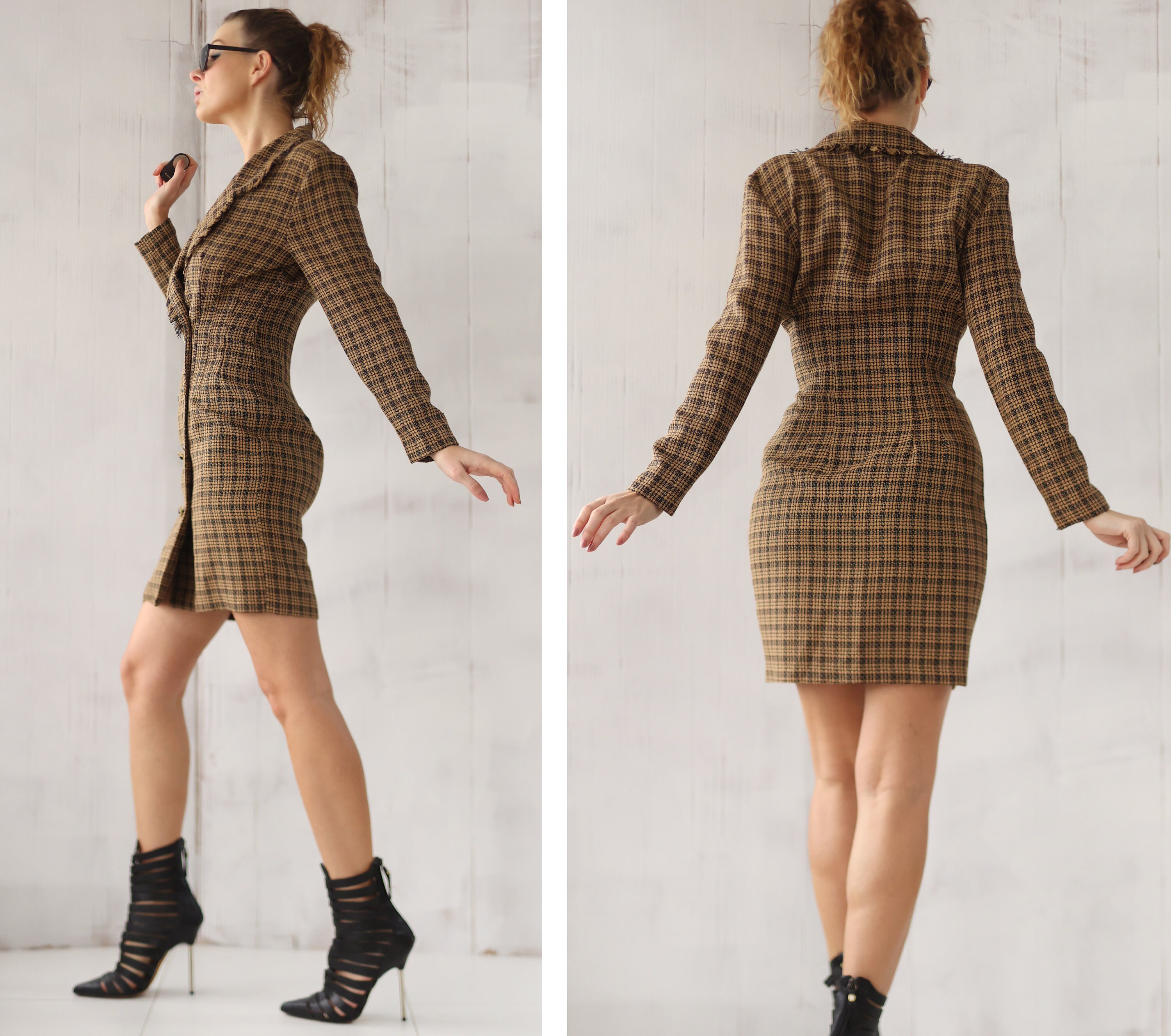 ★BAD BLOOD★ Vintage Club Polo Mini Dress - Check Brown POLO DRESS BROWN – MOWALOLA
