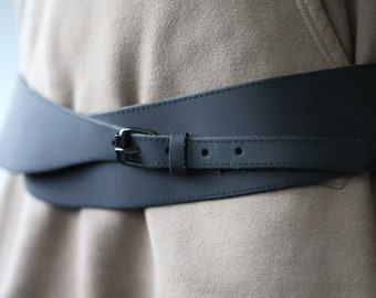 Vintage grey thick leather wide waist hip belt