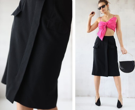 Jupe Crayon Noire Pour Femme BHS Taille 12 En Laine Mélangée D'occasion Très Bon état - Longueur Genou