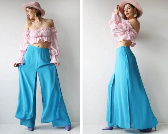 Vintage Blue Layered Wide Leg Palazzo 