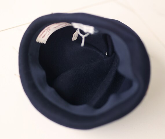 Vintage blue white rhinestone wool felt lady's hat - image 8