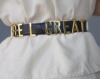 I Feel Great MOSCHINO Redwall Vintage black gold letter signature belt