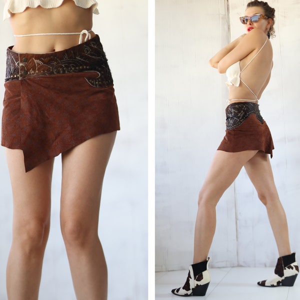 PHARD Vintage sexy extra short leather festival mini skirt XS