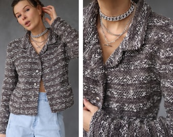 Vintage grey striped wool boucle short blazer