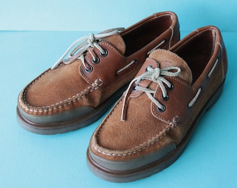 LACOSTE French vintage thick brown leather moccasin loafer boat shoes Size 7 / 9