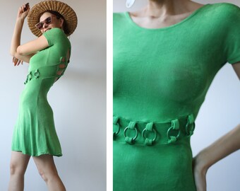 Vintage Bright Green Sexy Cut Out Back O Ring Short Sleeve Etsy