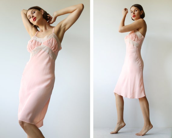 Vintage pink lace trim underwear chemise night go… - image 2