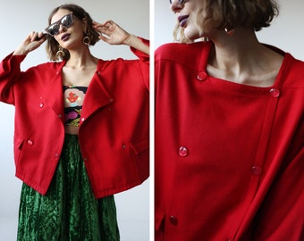 iBlues vintage red thin wool  minimalist women jacket cardigan