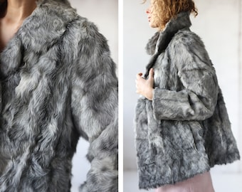 Vintage grey curly fur short jacket coat