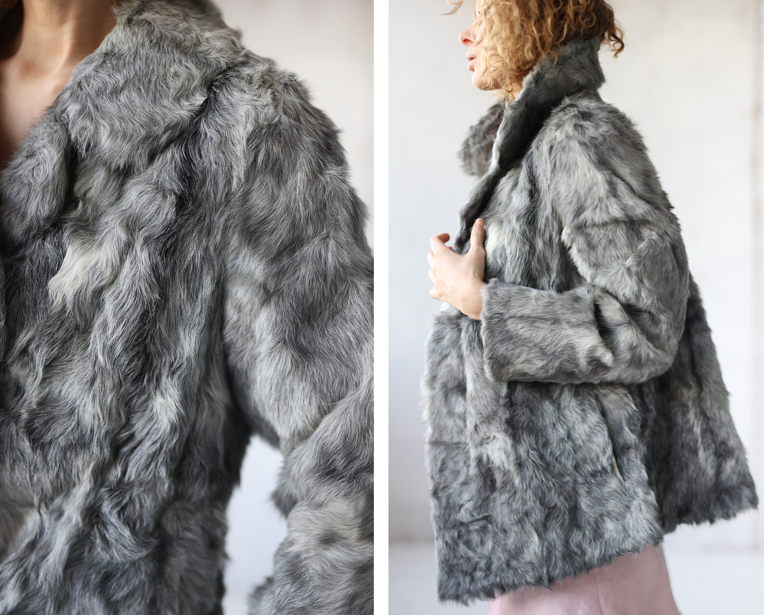 Vintage Grey Curly Fur Short Jacket Coat - Etsy Vintage Grey Curly Fur Short Jacket Coat - Etsy