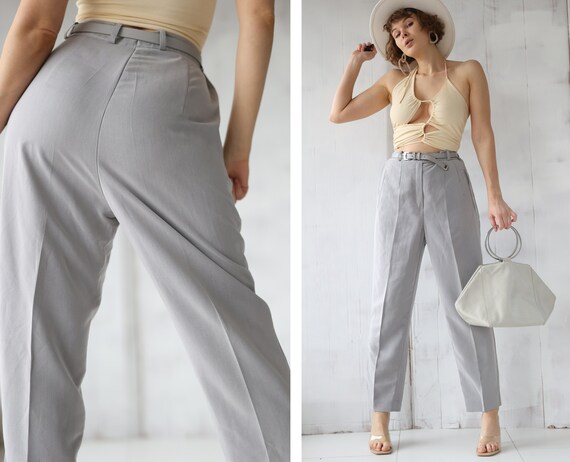 Vintage Grey High Waist Tapered Leg Minimalist Trousers Pants M L