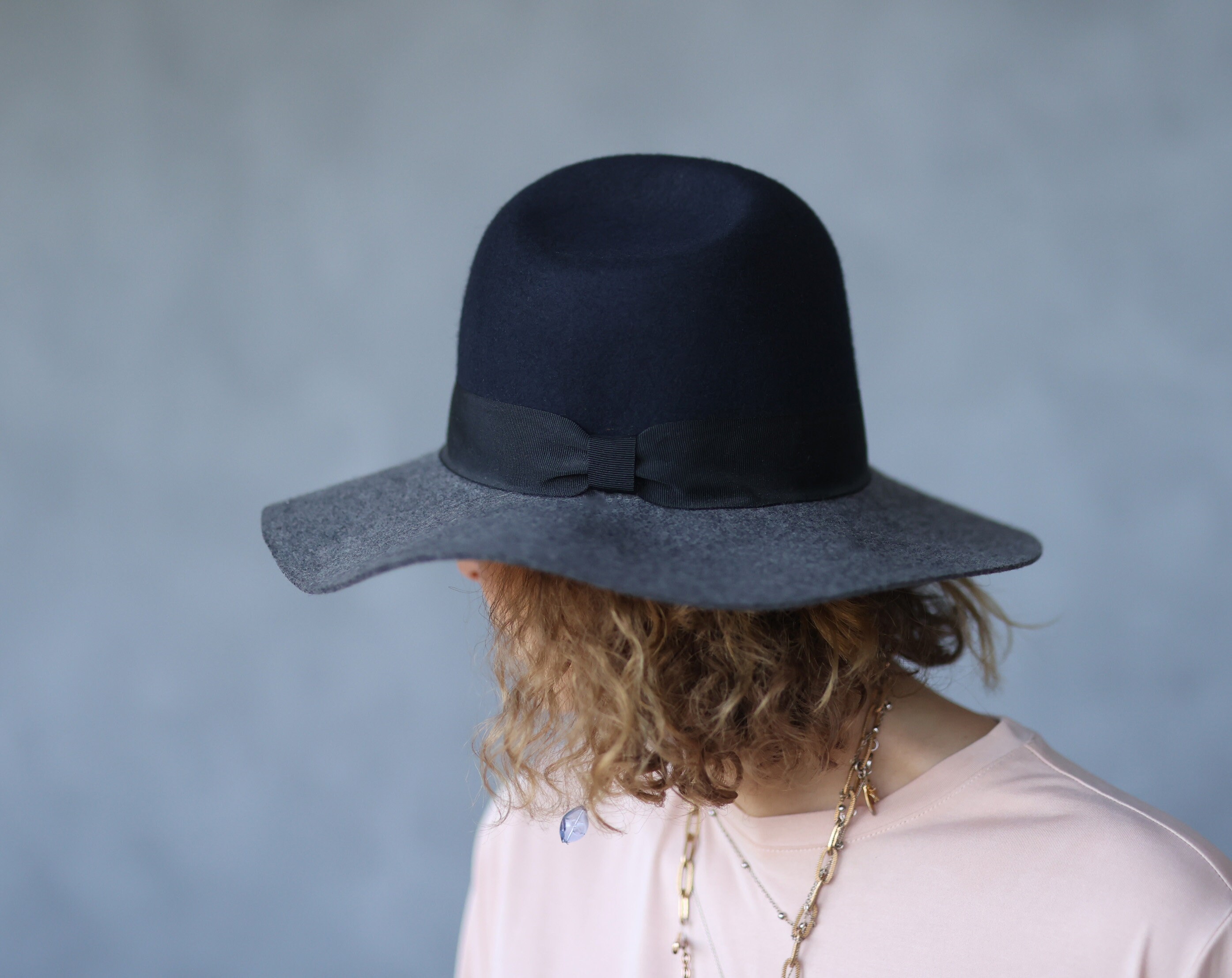 Vintage Grey Navy Blue Wool Felt Wide Brim Hat - Etsy
