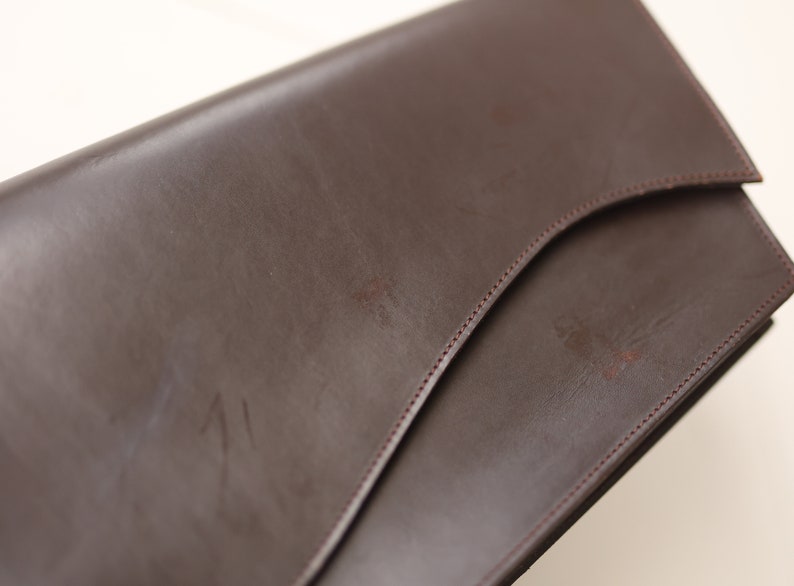 Swiss Vintage brown leather irregular geometric minimalist clutch bag image 10