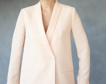 Vintage cream minimalist simple long line blazer XS