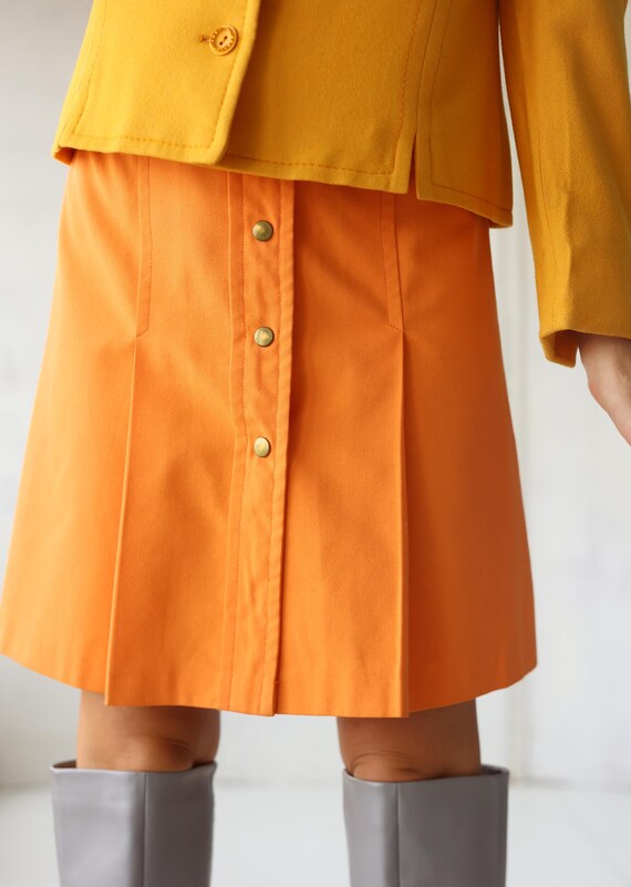 Vintage Orange Pleated High Waist Mini Skirt S Etsy