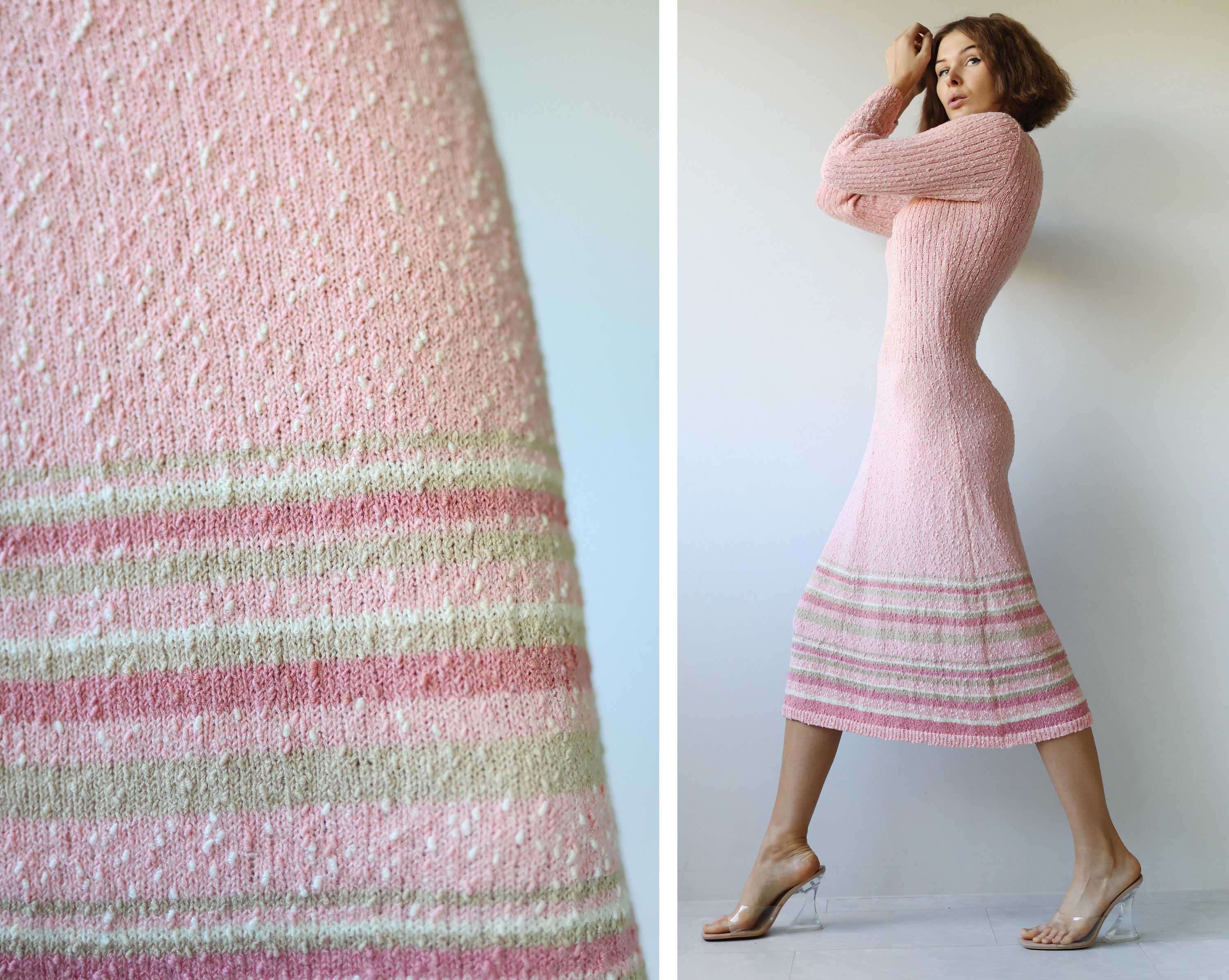 Pink Knit Dress - Etsy