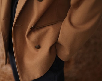 Vintage brown wool cashmere blend double breasted blazer jacket