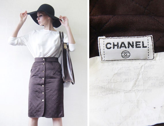CHANEL Vintage Chocolate Brown Quilted Silk Gold Button up -  Hong Kong