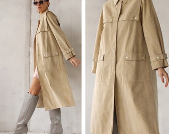 French Vintage beige faux suede midi coat