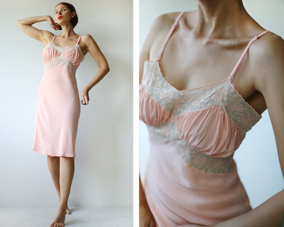 Vintage pink lace trim underwear chemise night go… - image 1
