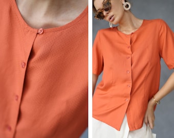 Vintage textured pure silk short sleeve blouse top