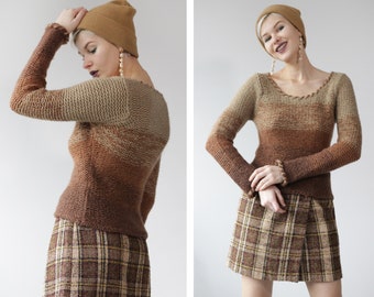 PENNYBLACK by MaxMara vintage beige brown wool knit long sleeve scoop neck sweater top S