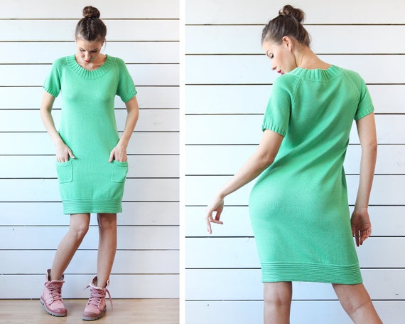 MARIMEKKO vintage salad green cotton knit knee len