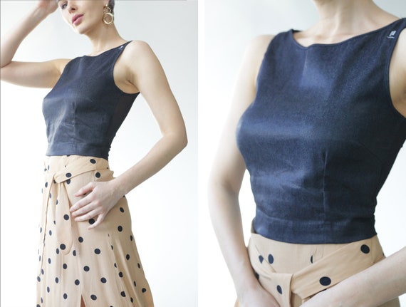 MISS SIXTY Vintage Blue Coated Denim Front Sheer Mesh Back
