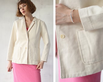 Vintage white cotton minimalist style blazer jacket S