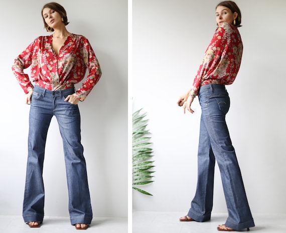 Vintage 70s Wrangler Blue Bell High Waist Flare Summer Denim / Bell Bottom  Hippie Trousers Wide Legs Size XS S -  Canada